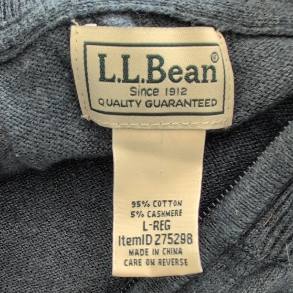L.L. Bean Gray Blue Cotton Cashmere Pullover High Neck Sweater Size Large